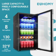 Load image into Gallery viewer, EUHOMY 3.2 Cu.Ft 126 Can Built in &amp; Free Standing Beverage Cooler Wine Cooler