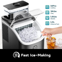 Load image into Gallery viewer, EUHOMY Ice Cube Maker Machine Countertop with External Water Tank, 34Lbs, 16Pcs Ready in 13 Mins, 2 Ways to Add Water, Auto-Cleaning, with Ice Scoop &amp; Basket Includes 2 Bottles of Cleaner - Euhomy